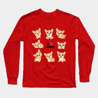 cute little corgi with watercolor collection tshirt Long Sleeve T-Shirt